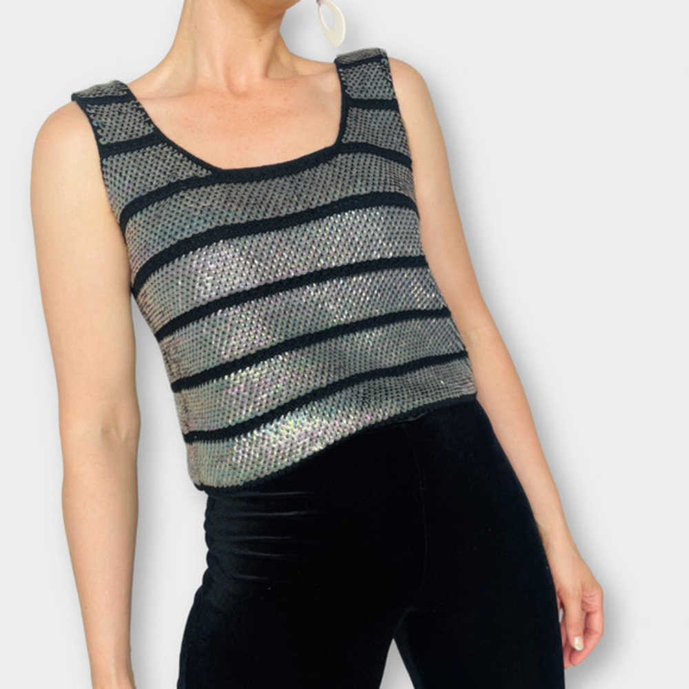 70s Rainbow Iridescent Crochet Sleeveless Top